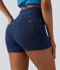 Halara Flex™ High Waisted Crossover Pocket Denim Casual Shorts 3" - Midnight Blue Denim