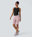 Round Neck Racerback Ruched Yoga Tank Top - Black