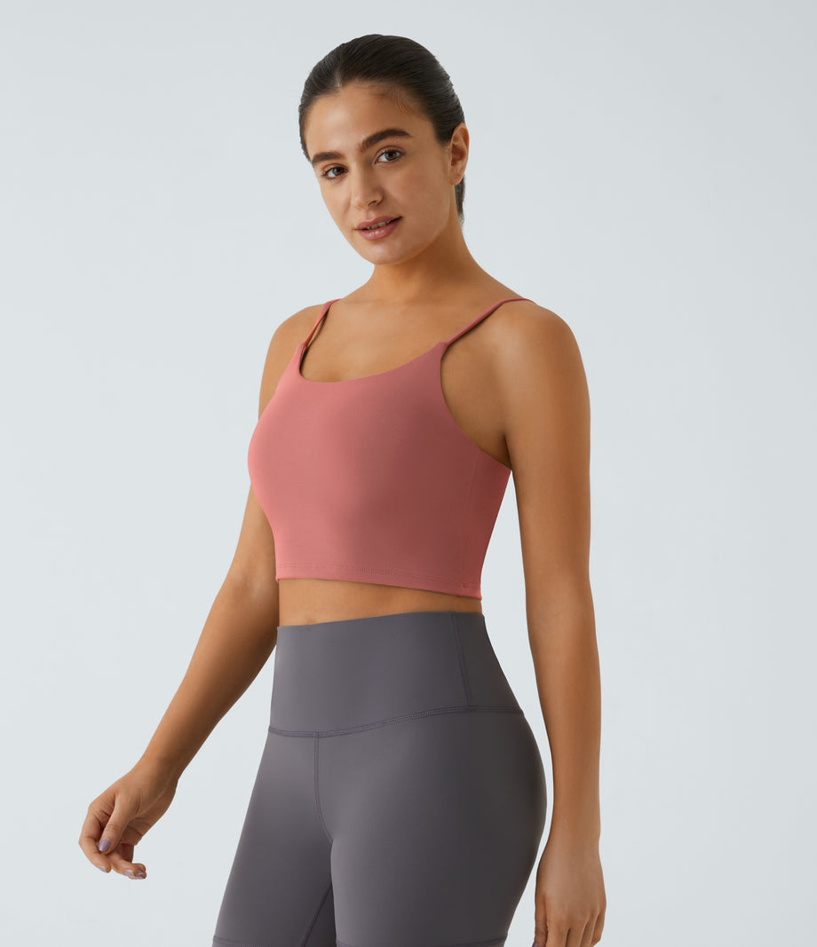Basic Padded Workout Cropped Low Support Tank Top A-D Cups - Dusty Rose