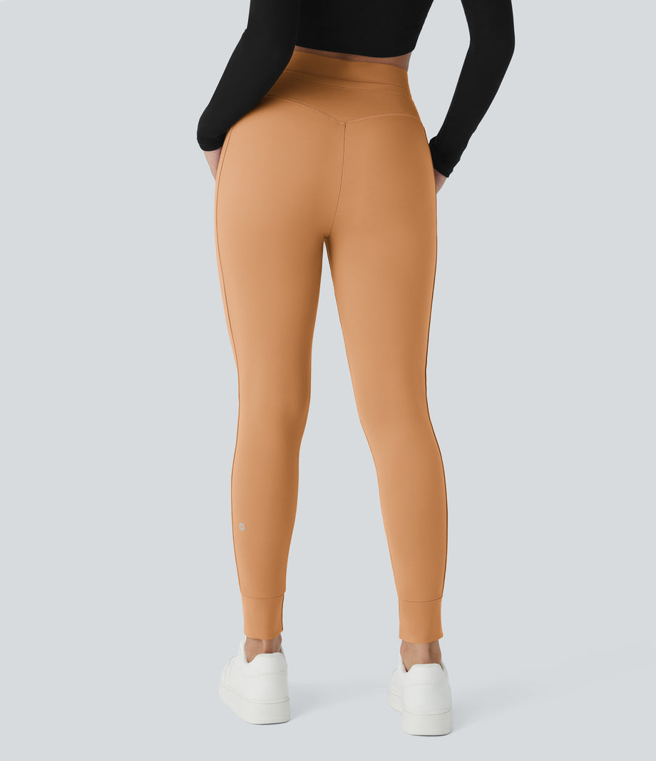 SoftlyZero™ Plush High Waisted Drawstring Pocket Plain Full Length Joggers - Butterum