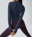 Solid Thumb Hole Yoga Sports Top - Patriot Blue