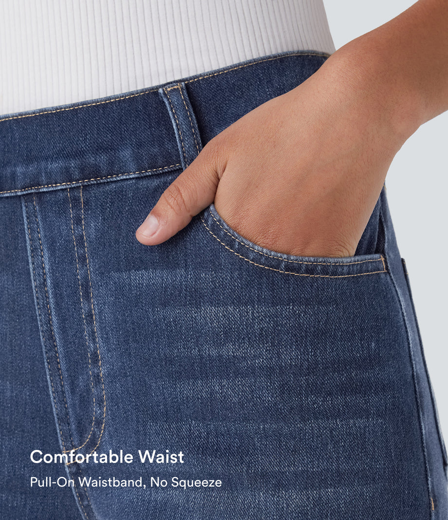 Halara Flex™ High Waisted Pockets Straight Leg Washed Casual Jeans - Paint Blue Denim