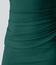 SoftlyZero™ Airy Square Neck Backless Corset Ruched Split Bodycon Midi Cool Touch Bridesmaid and Wedding Guest Dress - Forest Biome