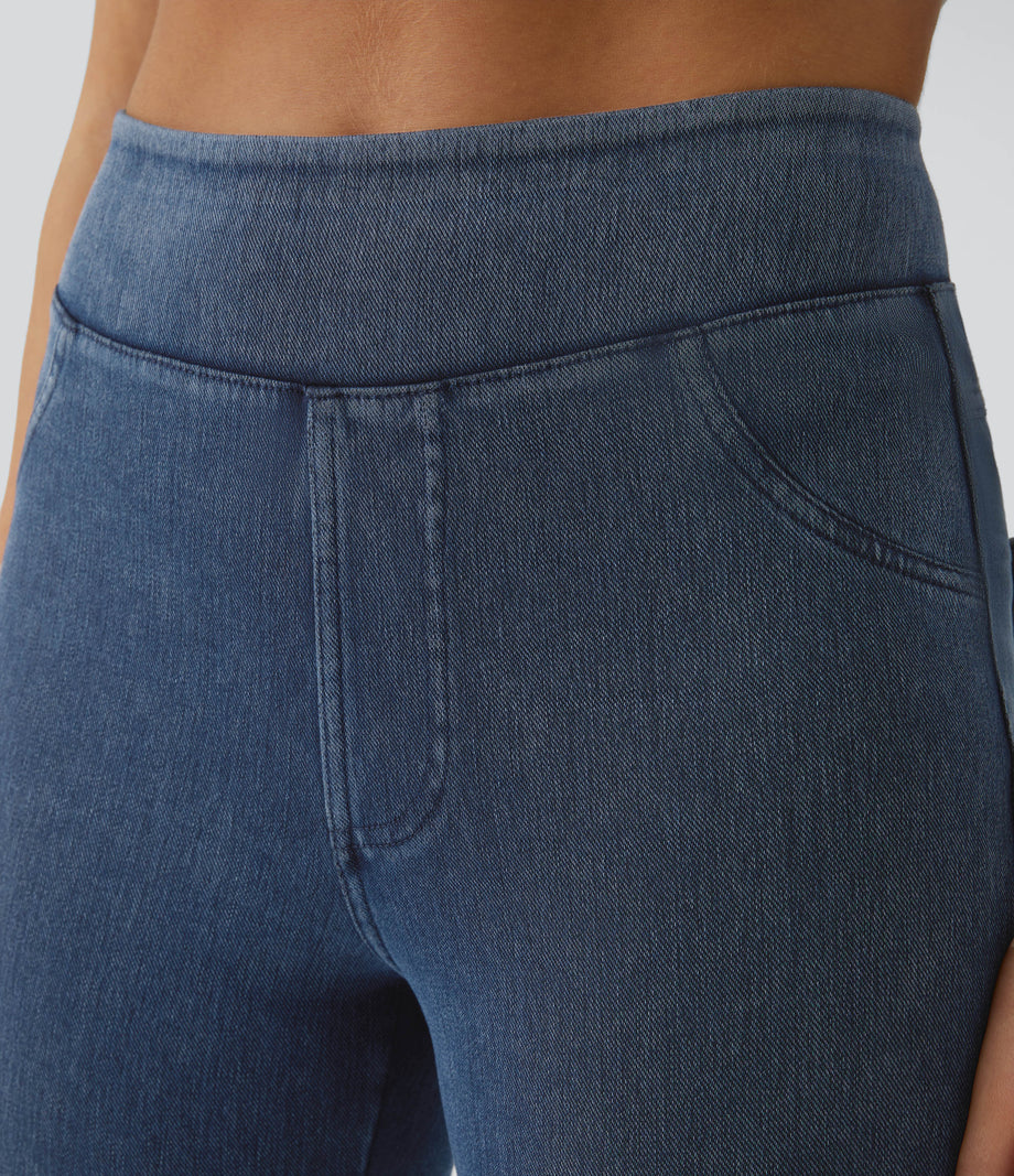 Halara Flex™ High Waisted Pocket Denim Casual Leggings - Washed Denim Bleached Blue
