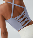 Crisscross Backless Built-in Bra Cropped Running Tank Top A-D Cups - Silver Bullet