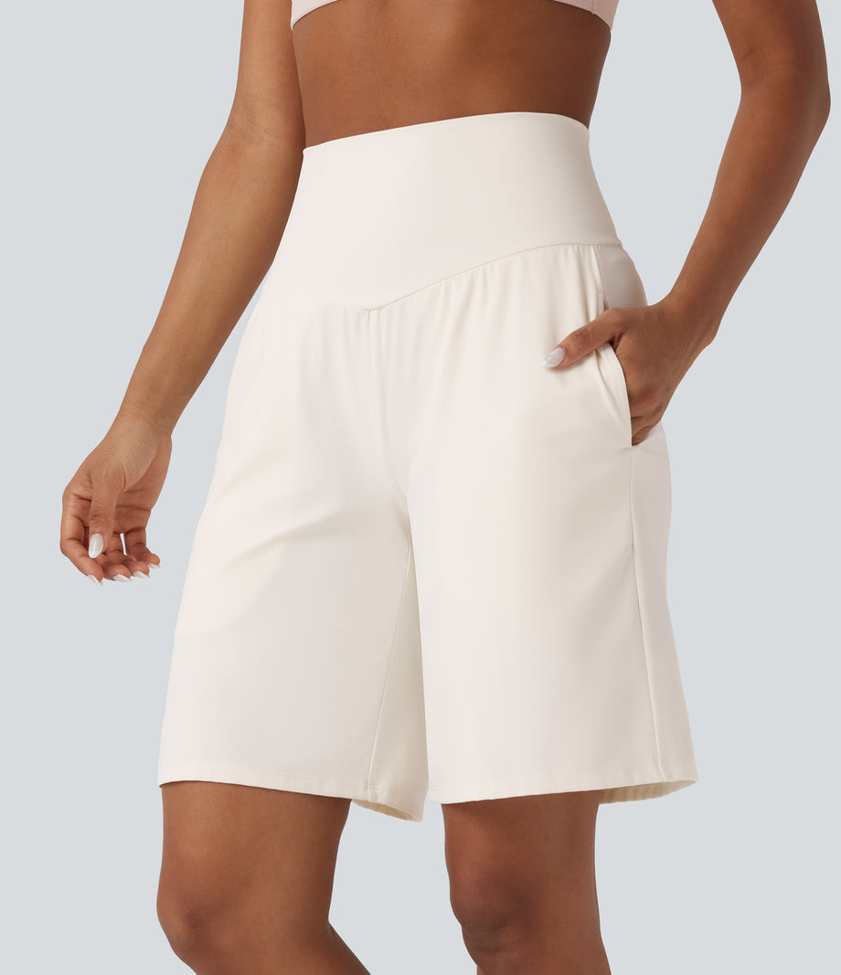 SoftlyZero™ Airy High Waisted Pockets Cool Touch Yoga Bermuda Shorts - Egret
