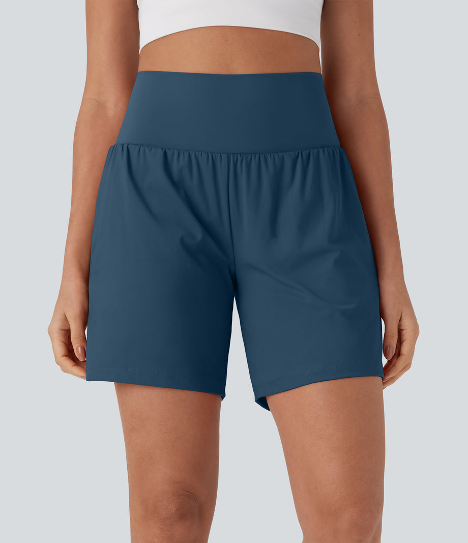 SoftlyZero™ Airy Super High Waisted 2-in-1 Cool Touch Yoga Shorts 7" with Pockets - Majolica Blue