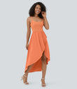Breezeful™ High Low 2-Piece Pocket Flowy Midi Quick Dry Casual Dress - Flamingo