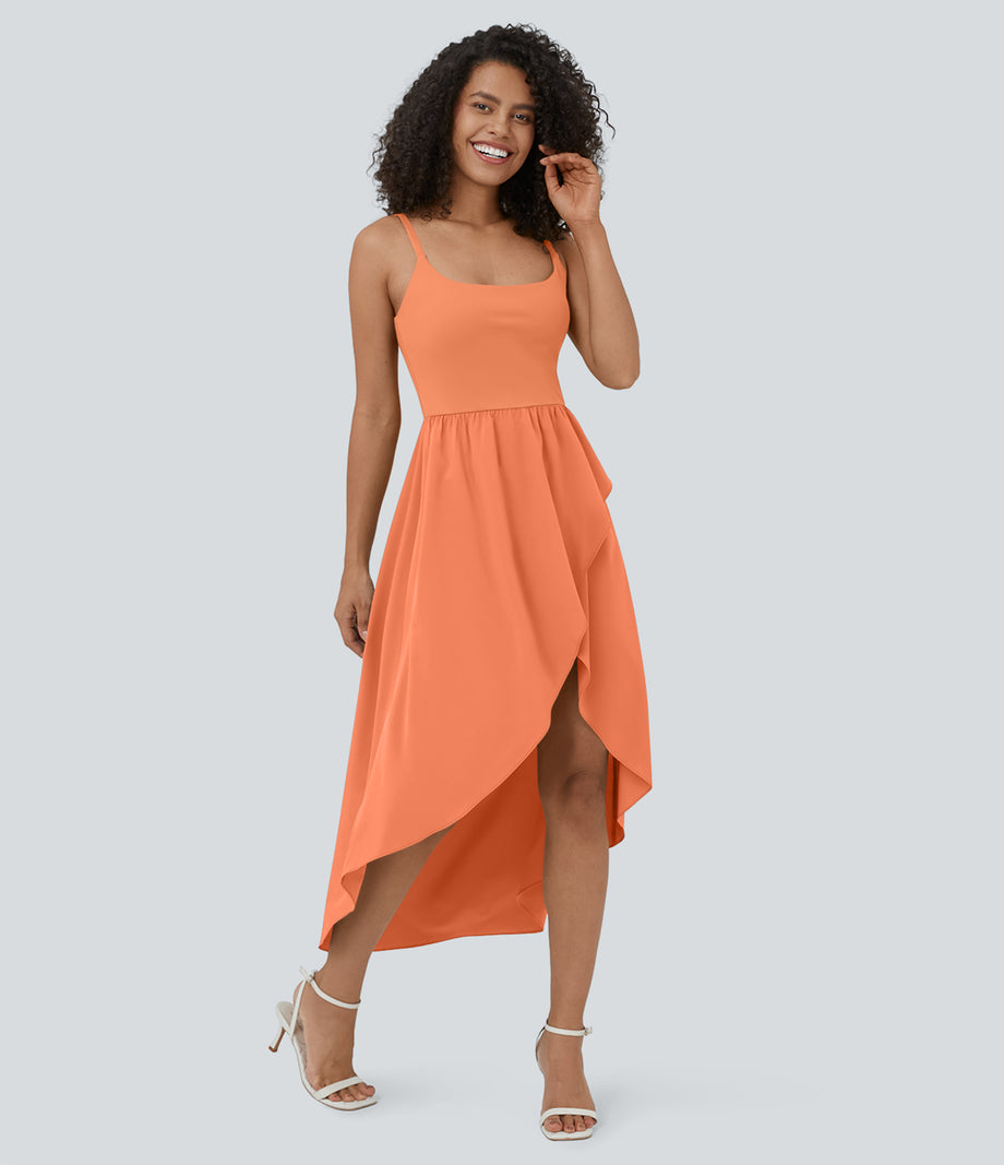 Breezeful™ High Low 2-Piece Pocket Flowy Midi Quick Dry Casual Dress - Flamingo