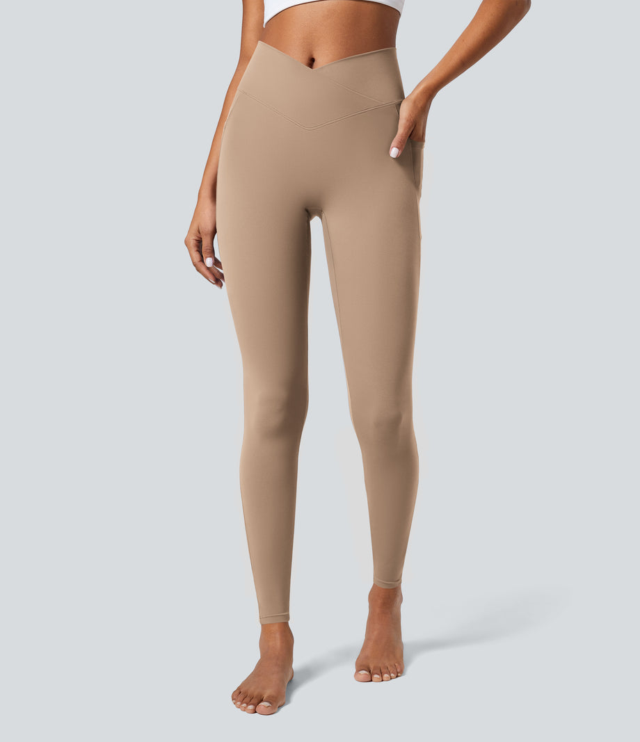 SoftlyZero™ Crossover Pocket Plain Leggings-UPF50+ - Burro