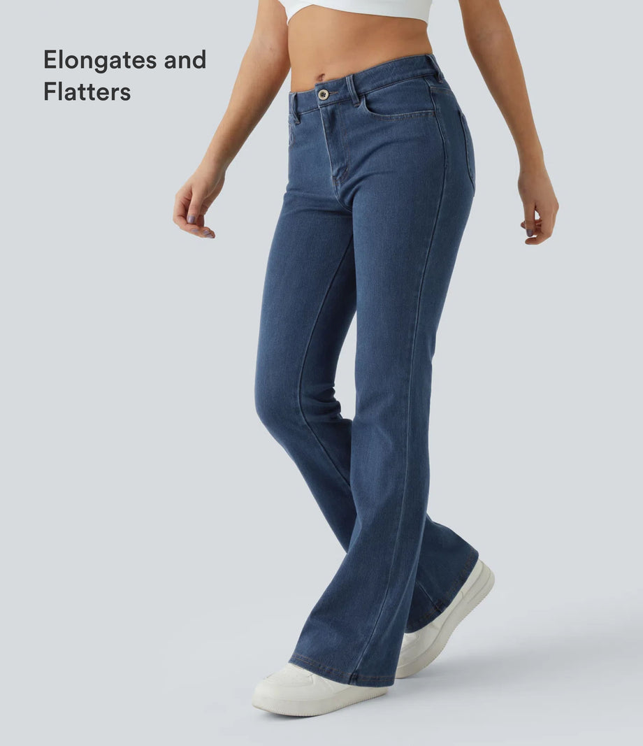 Halara Flex™ Mid Rise Pockets Casual Bootcut Jeans - Washed Denim Bleached Blue