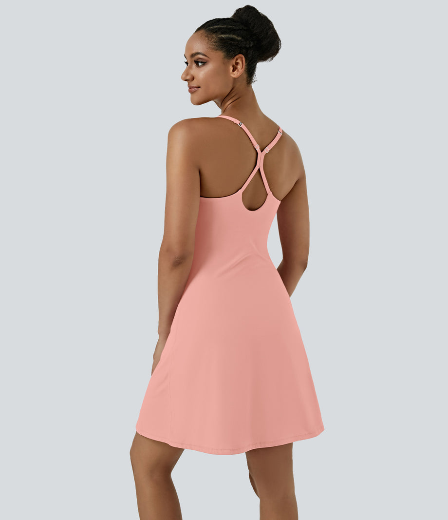 SoftlyZero™ Airy Cut Out 2-in-1 Pocket Cool Touch Longer Active Dress-UPF50+ - Peach Melba