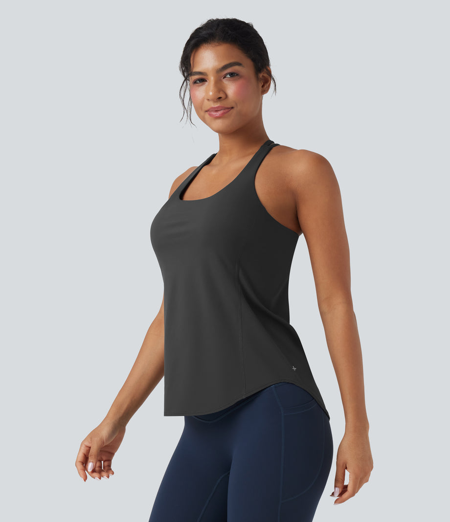 Halara UltraSculpt™ Round Neck Crisscross Back Running Tank Tops DD-F Cups - Volcanic Ash