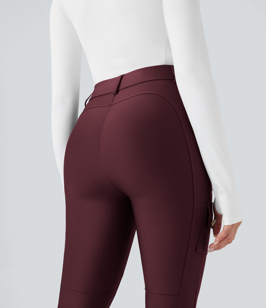 High Waisted Sheen 7/8 Leggings with Pockets - Evening Red