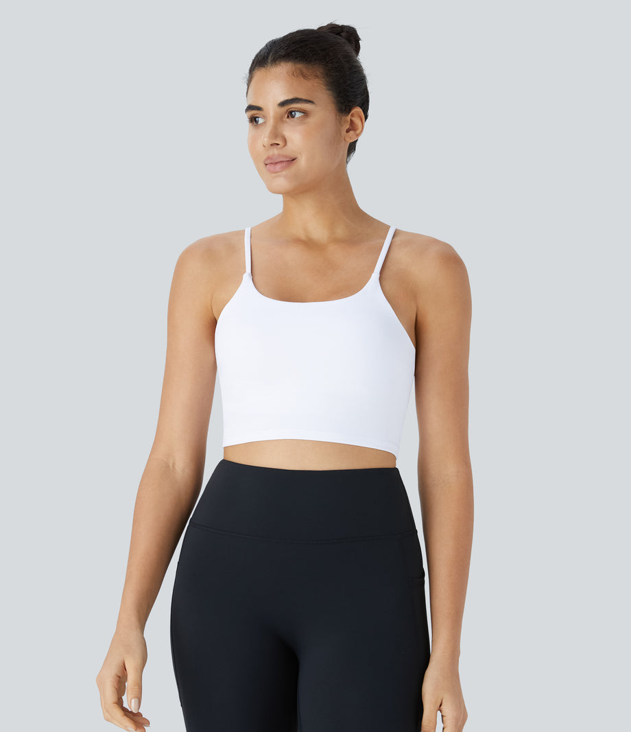 Basic Padded Workout Cropped Low Support Tank Top A-D Cups - White