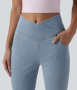 Halara Flex™ High Waisted Crossover Pocket Washed Casual Jeans - Powder Blue Denim