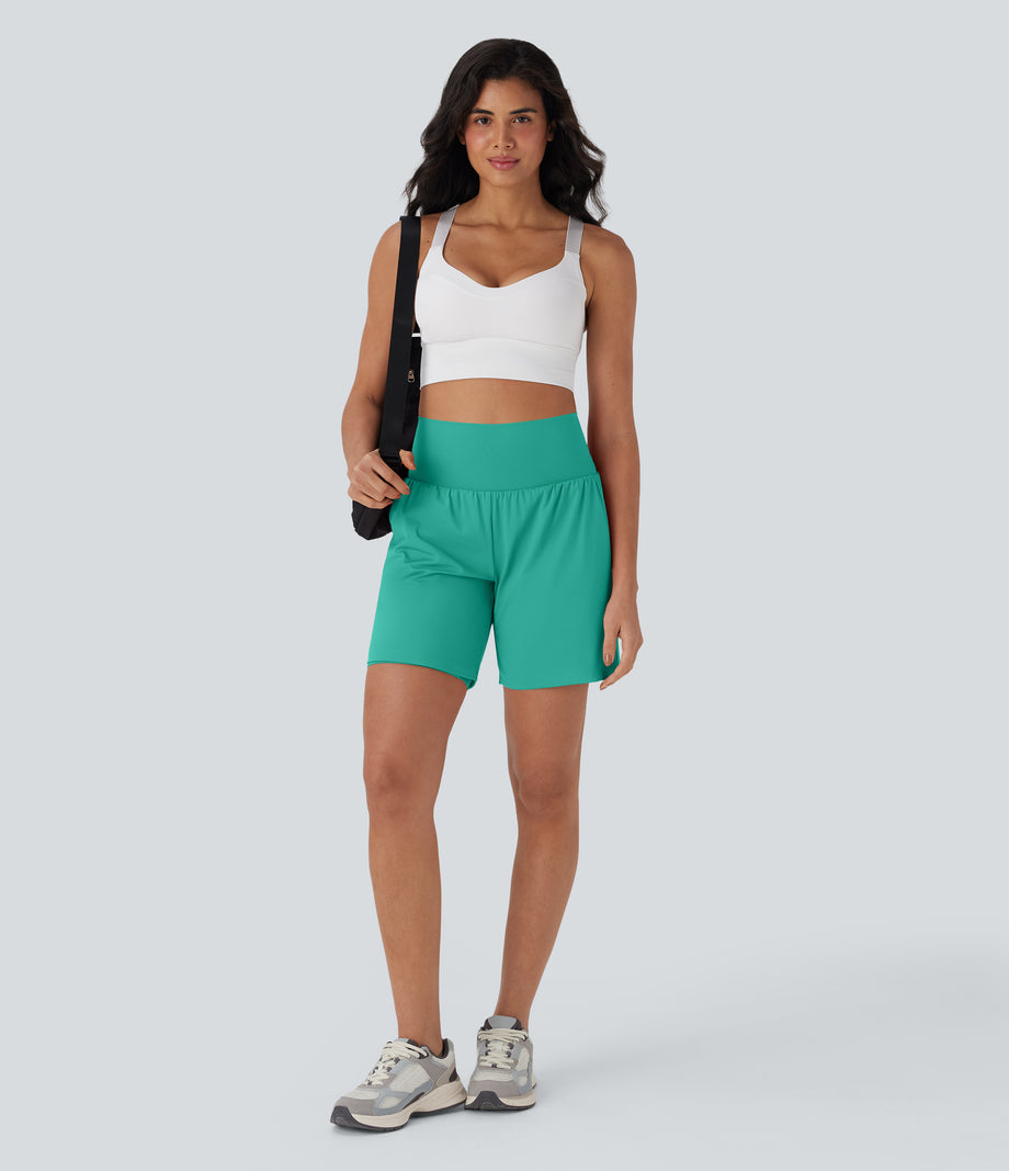 SoftlyZero™ Airy Super High Waisted 2-in-1 Cool Touch Yoga Shorts 7" with Pockets - Waterfall
