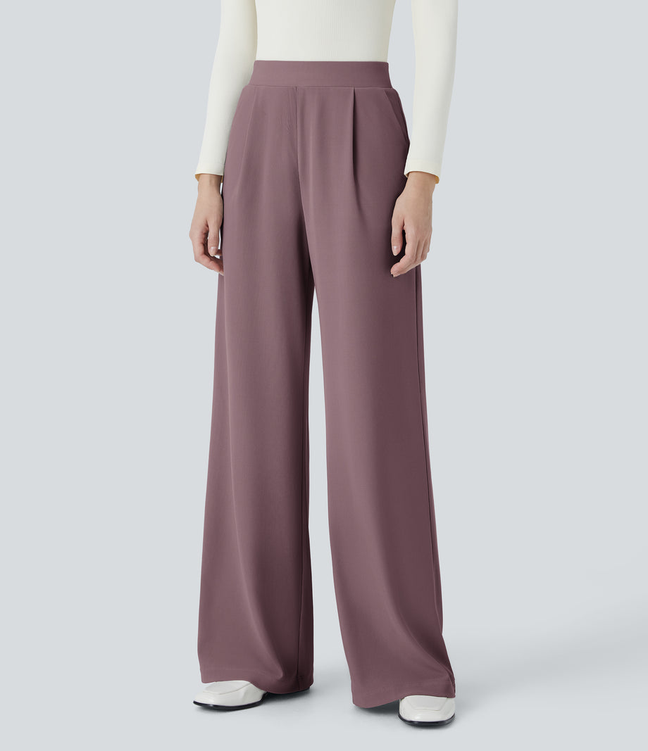 Halara Flex™ High Waisted Body Sculpt Waist-Slimming Pocket Wide Leg Micro Waffle Work Pants - Dark Plum