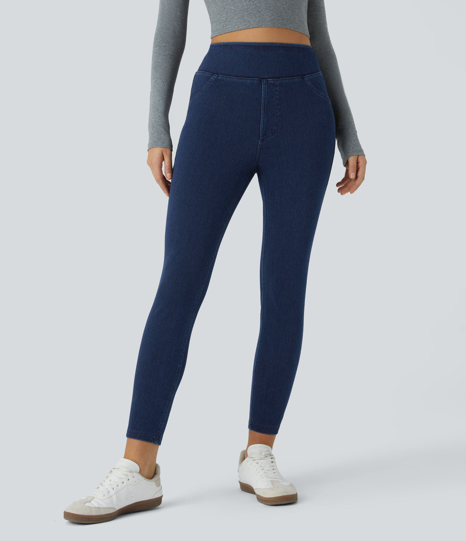 Halara Flex™ High Waisted Pocket Denim Casual Leggings - Midnight Blue Denim