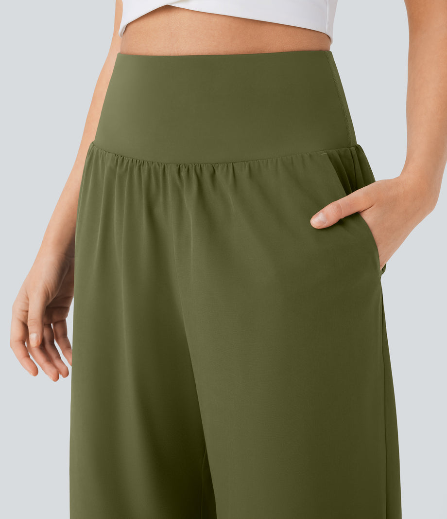 Breezeful™ High Waisted Tummy Control Split Hem Quick Dry Resort Pants with Pockets - Sphagnum