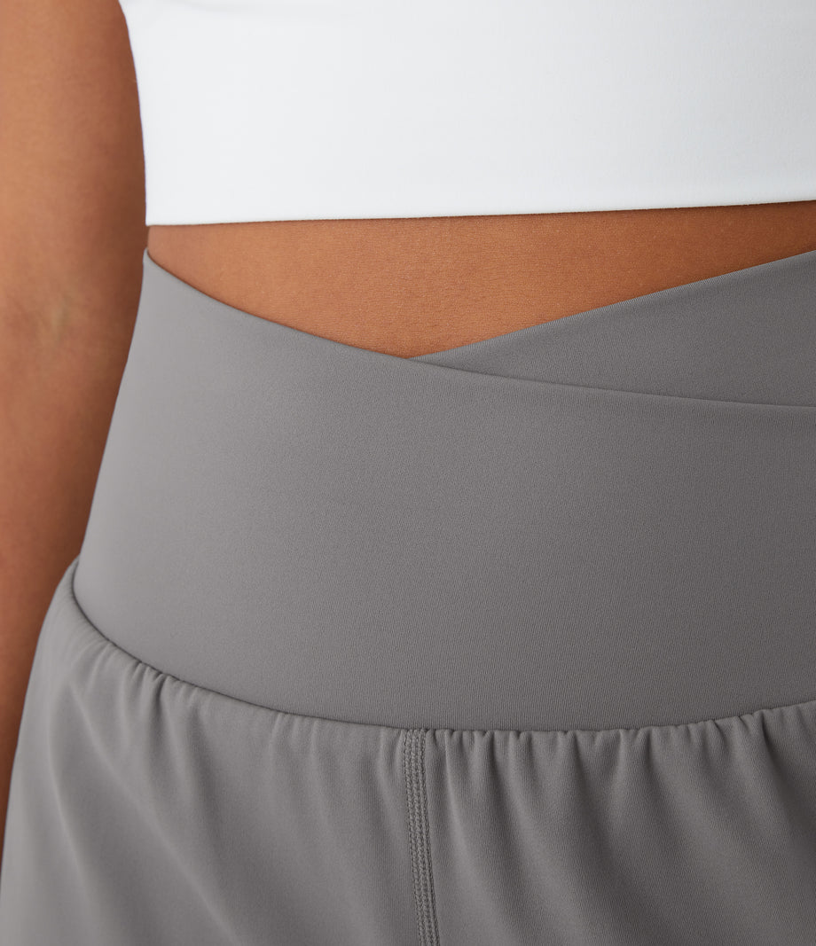High Waisted Crossover Pocket 2-in-1 Casual Shorts - Steeple Gray