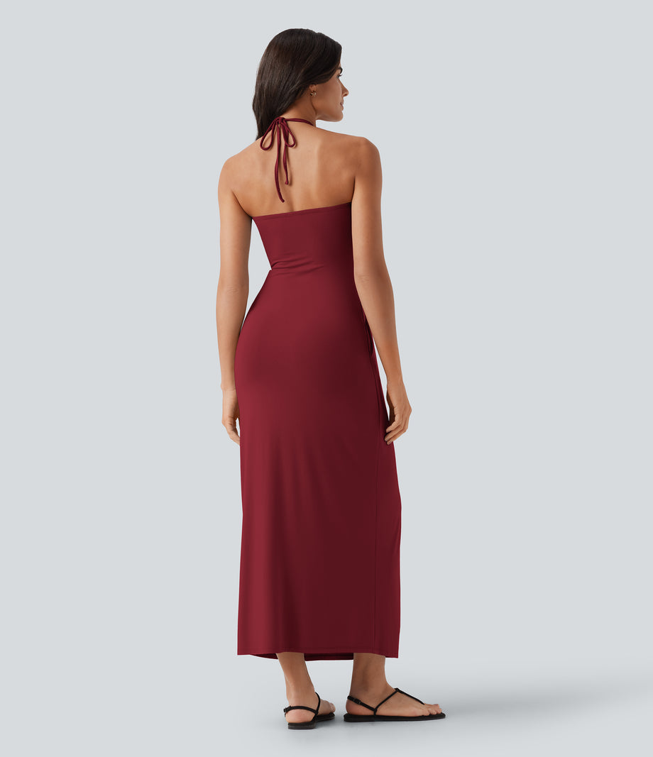 Halter Tie Back Maxi Dress with Pockets - Emboldened