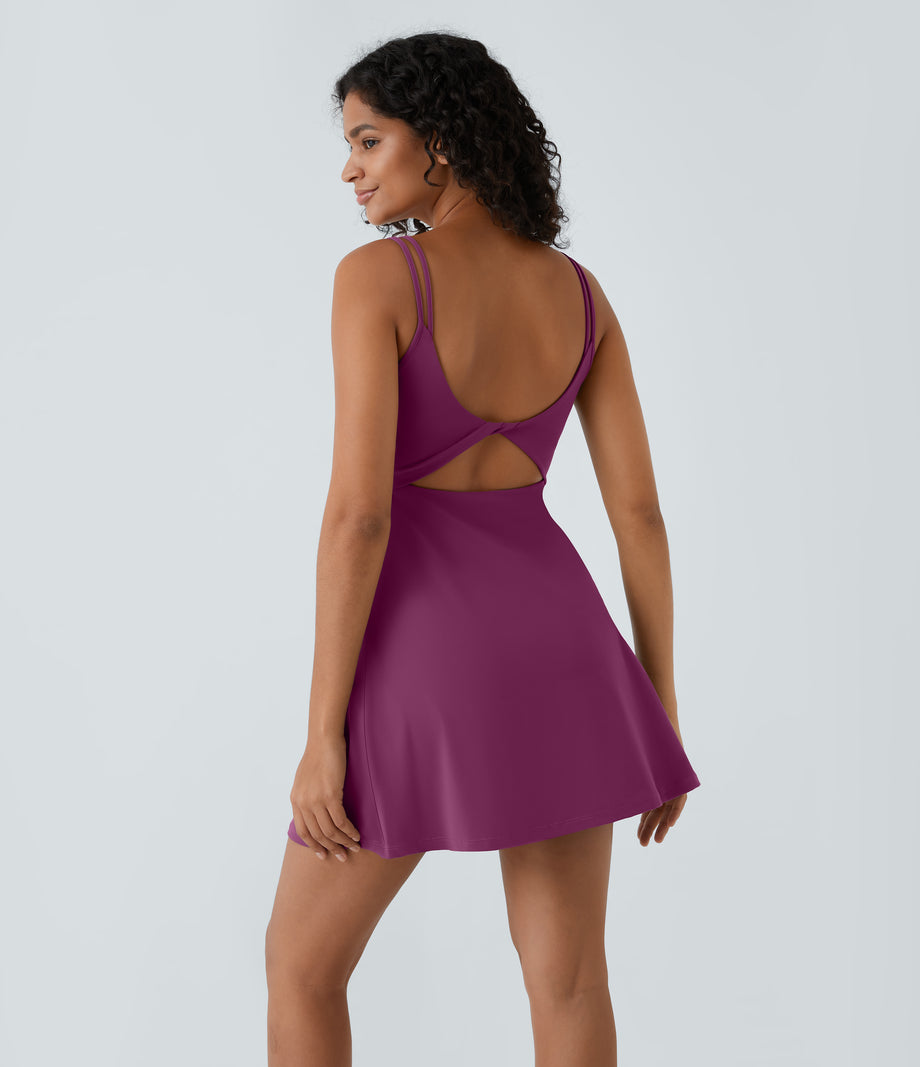 SoftlyZero™ Plush Double Straps 2-Piece Pocket Slip Dance Active Dress A-D Cups - Ume Purple