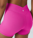 SoftlyZero™ High Waisted Crossover Plain Yoga Biker Shorts 3''-UPF50+ - Fedora Red Purple