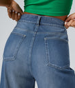 Halara Flex™ High Waisted Pockets Rolled Hem Wide Leg Washed Casual Jeans - Blue Spruce Denim