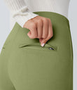 High Waisted Tummy Control Decorative Back Zipper Pockets Herringbone Work Leggings - Iguana