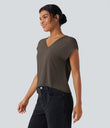 V Neck Short Sleeve Casual T-Shirt - Wren