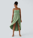 Breezeful™ High Low 2-Piece Pocket Flowy Midi Quick Dry Casual Dress - Hot Wasabi - Green
