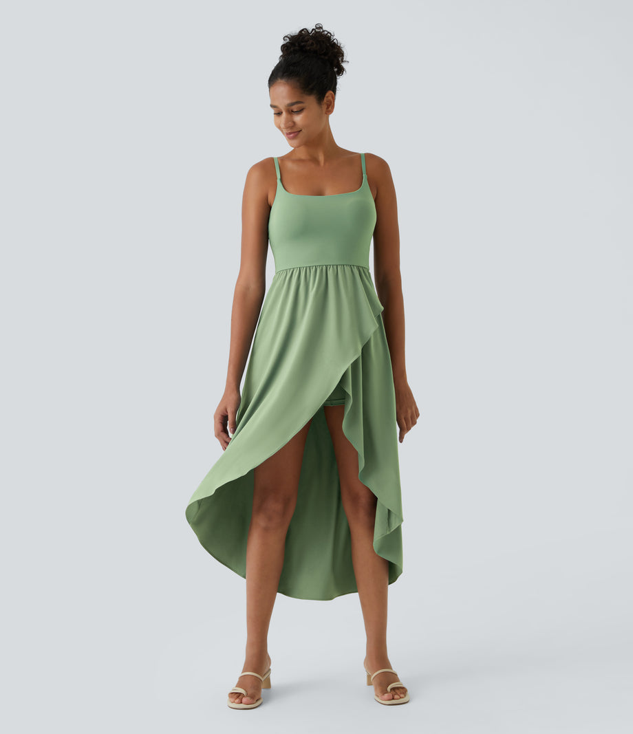 Breezeful™ High Low 2-Piece Pocket Flowy Midi Quick Dry Casual Dress - Hot Wasabi - Green