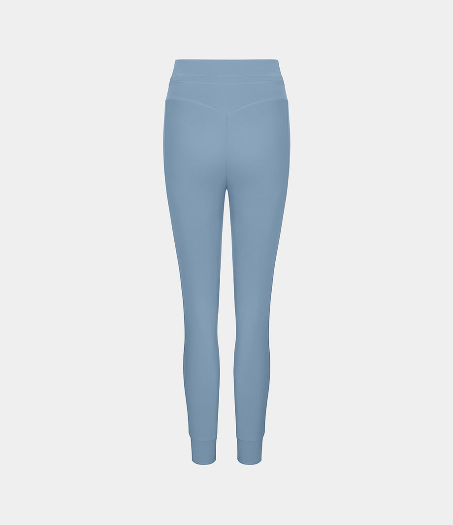 SoftlyZero™ Plush High Waisted Drawstring Pocket Plain Full Length Joggers - Grey Blue