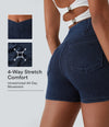 Halara Flex™ High Waisted Crossover Pocket Denim Casual Shorts 3" - Washed Denim Navy Blue