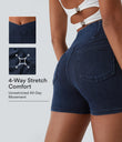 Halara Flex™ High Waisted Crossover Pocket Denim Casual Shorts 3" - Washed Denim Navy Blue