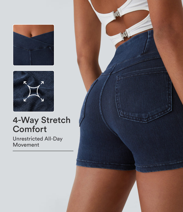 Halara Flex™ High Waisted Crossover Pocket Denim Casual Shorts 3