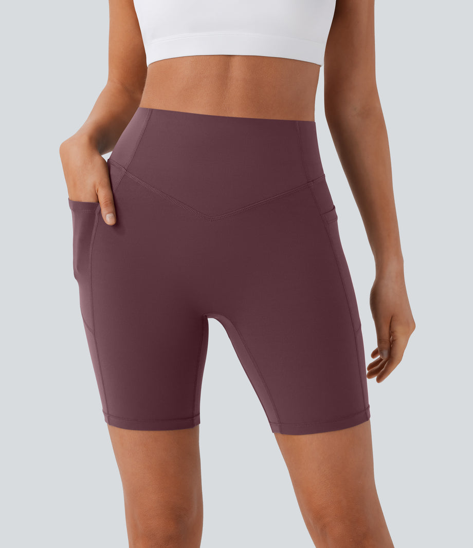 Halara UltraSculpt™ High Waisted Scrunch Butt Lifting Tummy Control Side Pocket Shaping Workout Biker Shorts 7'' - Evening Red