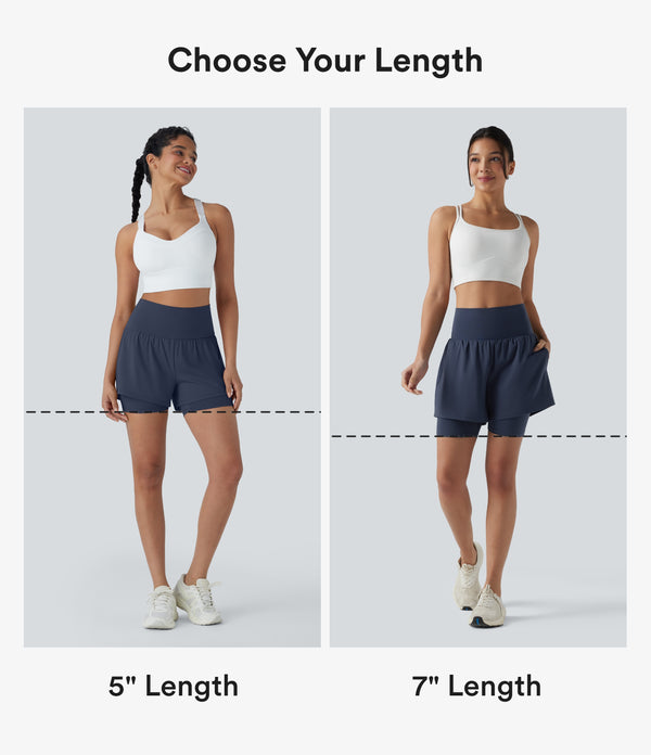 SoftlyZero™ Airy Super High Waisted 2-in-1 Cool Touch Yoga Shorts 7'' with Pockets - Mood Indigo