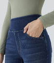 Halara Flex™ High Waisted Pockets Washed Casual Bootcut Jeans - Bright Blue Denim