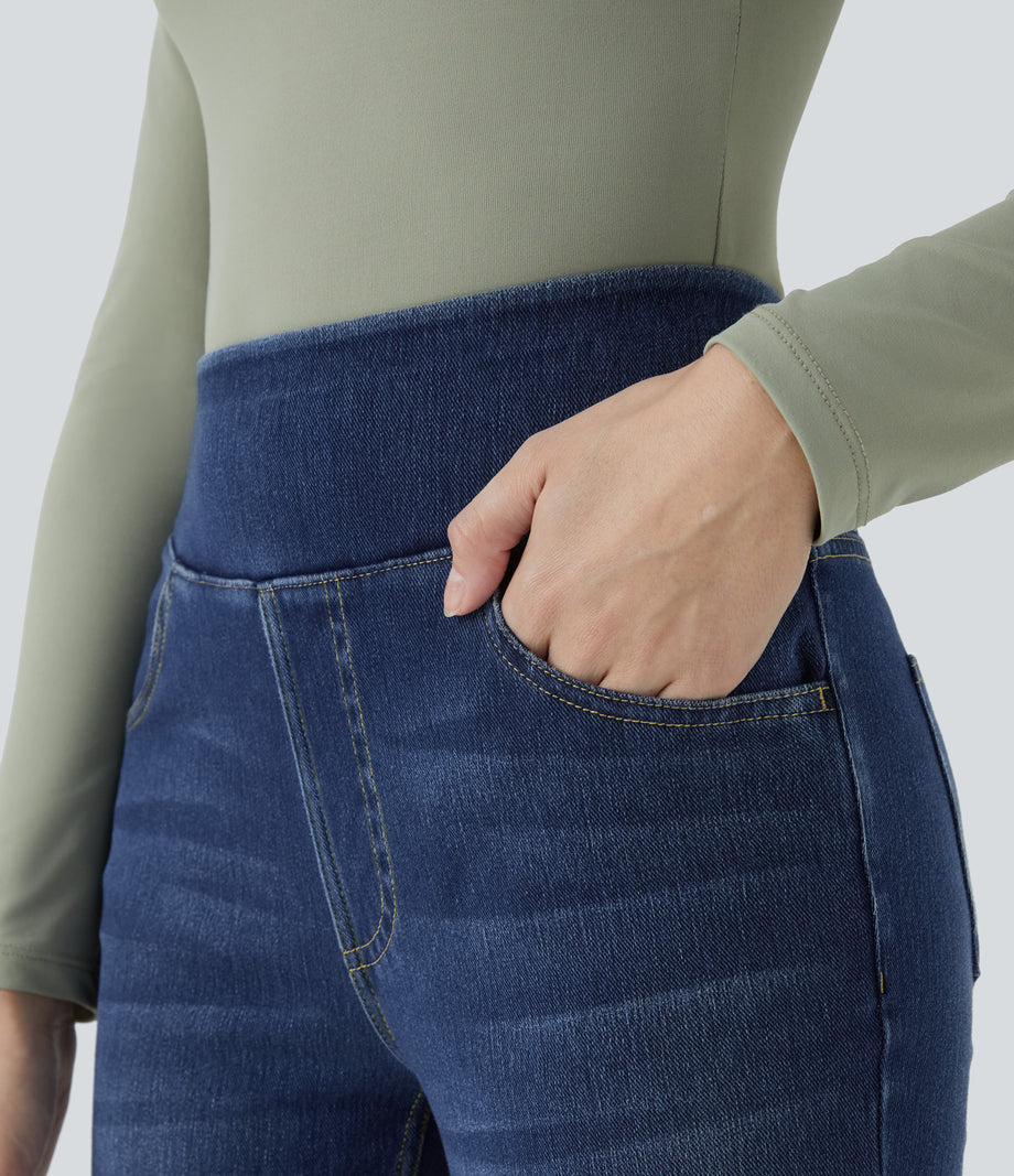Halara Flex™ High Waisted Pockets Washed Casual Bootcut Jeans - Bright Blue Denim