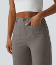 High Waisted Straight Leg Casual Linen-Feel Pants with Pockets - River Stone