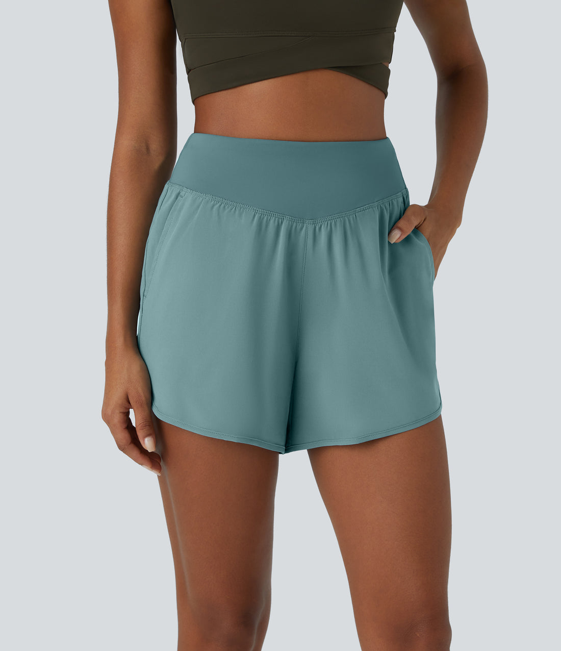 Breezeful™ High Waisted Pocket Quick Dry Casual Shorts 4" - Stone Blue