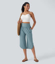 Breezeful™ High Waisted Tummy Control Hem Quick Dry Capri Pants with Pockets - Stone Blue