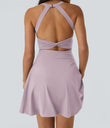 SoftlyZero™ Airy Backless Twisted Flare Low Support Dance Active Dress-Longer Length-Easy Peezy Edition A-D Cups - Pink Purple
