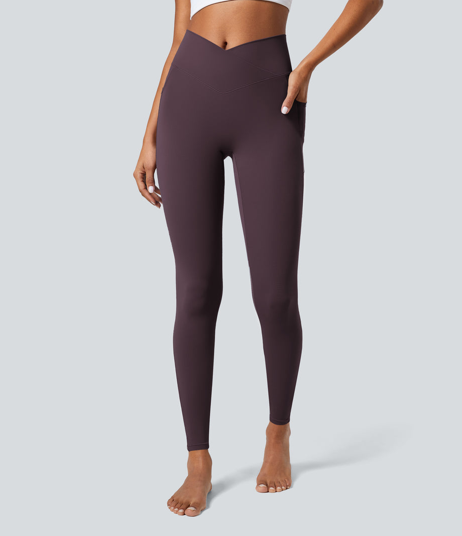SoftlyZero™ Crossover Pocket Plain Leggings-UPF50+ - Dusky Evening purple