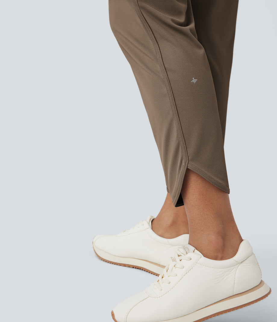Mid Rise Drawstring Curved Hem Quick Dry Golf Tapered Pants with Pockets-UPF40+ - Shitake