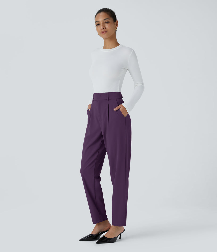 Halara Flex™ High Waisted Pocket Solid Work Tapered Pants - Blackberry Cordial