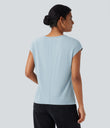 V Neck Short Sleeve Casual T-Shirt - Baby Blue