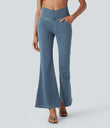 Halara Flex™ High Waisted Crossover Pocket Washed Casual Jeans - Tide Blue Denim